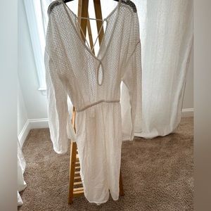 White crocheted beach cover up dress.